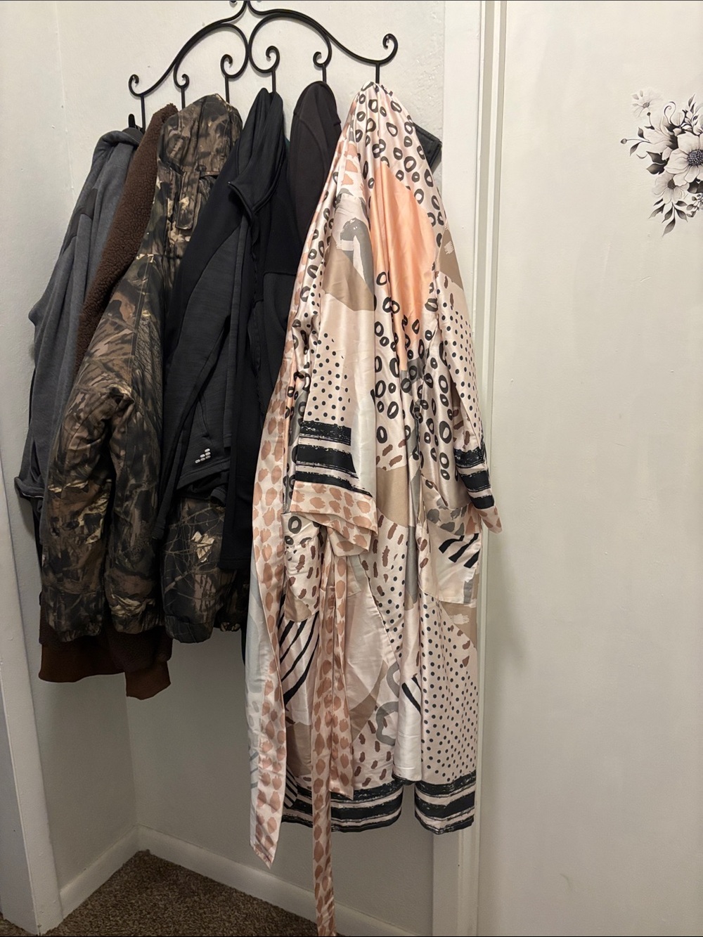 Cost Plus World Market Peach, Black & Cream Patterned Robe 100 percent polyester